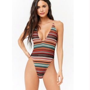 FOREVER 21 Variegated Stitch One-Piece Swimsuit